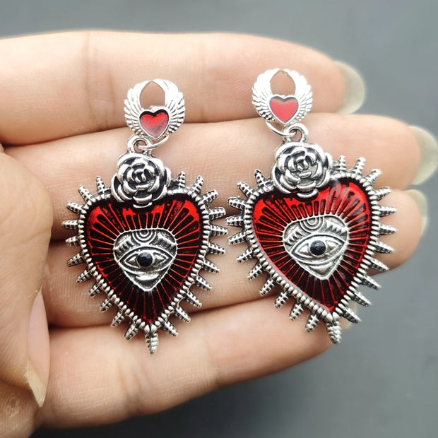 Personality Rose Heart Oil Gothic Drop Earrings