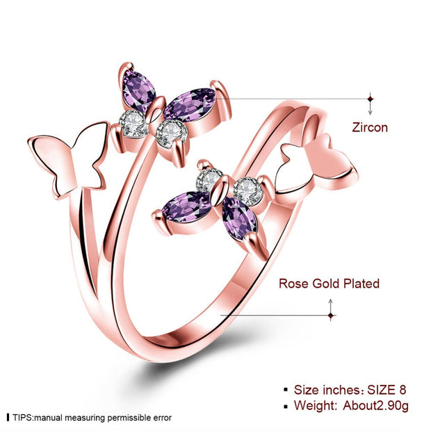 XIYANIKE Cute Butterfly Opening Adjustable Rings Inlaid Zircon Exquisite Rings For Women Wedding Party Jewellry Bijoux Gifts New
